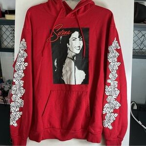 Red Graphic Hoodie with Floral Sleeve Design A0429